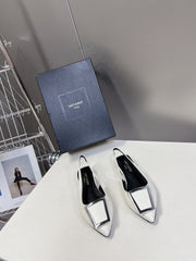 SL SQUARE BUCKLE SLINGBACK WHITE CALFSKIN