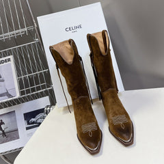 CELINE 25S HIGH CUT CHELSEA BOOTS 45MM IN BROWN SUEDE