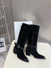 CELINE 25S BULKY LACED UP BOOTS 45MM IN BLACK SUEDE