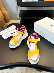 NAMA WEDGE SANDALS IN BRIGHT YELLOW FABRIC AND WHITE RUBBER