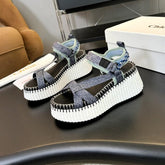 NAMA WEDGE SANDALS IN GREY FABRIC AND WHITE RUBBER