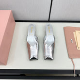 SQUARE TOE MULES SILVER SHEEPSKIN
