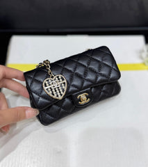 25S CHANEL MINI CF BAG 12 IN BLACK LAMBSKIN HEART MODEL