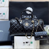 CHANEL 25S LARGE BOWLING BAG 31 IN BLACK CALFSKIN GOLD HARDWARE