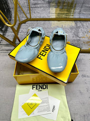 FENDI FILO BALLET IN SAPHIRE BLUE LAMBSKIN WITH GOLD HARDWARE