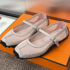 KICHU BALLET FLAT IN LIGHT PINK CROCHET KNIT AND CALFSKIN