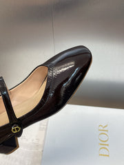 DIOR 25S ROUND-TOE MARY JANE BALLET FLATS IN DARK BROWN CALFSKIN