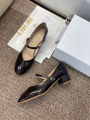 DIOR 25S ROUND-TOE MARY JANE BALLET FLATS IN DARK BROWN CALFSKIN