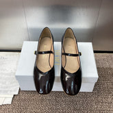 DIOR 25S ROUND-TOE MARY JANE BALLET FLATS IN DARK BROWN CALFSKIN