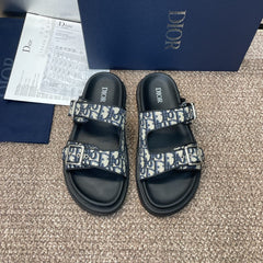 DIOR 25S DIORACT SLIDE IN DEEP BLUE CALFSKIN AND CANVAS SILVER HARDWARE