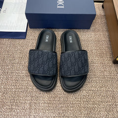 DIOR 25S ALIAS SLIDES IN BLACK CALFSKIN WITH CD OBLIQUE DARK BLUE LOGO
