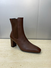 YSL 25S HEELED ANKLE BOOTS 70 MM IN DARK BROWN SMOOTH LAMBSKIN