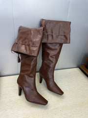 YSL 25S HIGH‑HEEL FRINGED MARTIN BOOTS 90 MM IN DARK BROWN LAMBSKIN