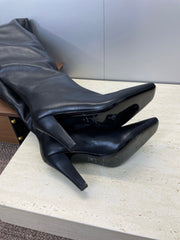 YSL 25S HIGH‑HEEL FRINGED MARTIN BOOTS 90 MM IN BLACK LAMBSKIN