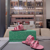 STRAPPY FLAT SANDALS IN WEWAK PINK STUDDED WAX-OIL SHEEPSKIN