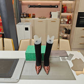 BALENCIAGA 25S POINTED-TOE HIGH HEELS 90 MM IN BLACK FABRIC AND LEOPARD PRINT CALFSKIN STYLE 1