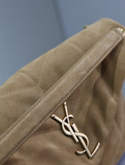 YSL 25S LOULOU PUFFER GM 35 IN TAN BROWN SUEDE GOLD HARDWRE