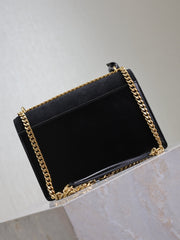 YSL 25S SUNSET BAG 22 IN BLACK CALFSKIN AND SUEDE GOLD HARDWARE