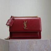 YSL 25S SUNSET BAG 22 IN CRIMSON RED CALFSKIN GOLD HARDWRE