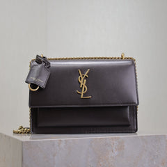 YSL 25S SUNSET BAG 22 IN DARK PURPLE CALFSKIN GOLD HARDWARE