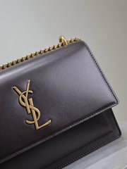 YSL 25S SUNSET BAG 22 IN COFEE BROWN CALFSKIN GOLD HARDWRE