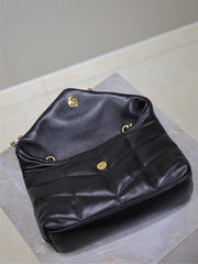 YSL 25S LOULOU PUFFER MINI 23 IN BLACK CALFSKIN GOLD HARDWARE