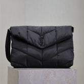 YSL 25S LOULOU PUFFER BAG 34 IN BLACK NYLON SILVER HARDWARE