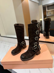 THICK-SOLED BUCKLE BOOTS IN BLACK SUEDE