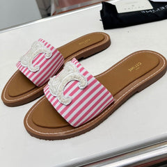 LYMPIA MULE IN TRIOMPHE JACQUARD WOOLLEN FABRIC WHITE PINK CARO