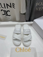 CHLOÉ MILA PLATFORM 5 CM IN WHITE NYLON WITH EMBROIDERED LOGO