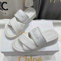 CHLOÉ MILA PLATFORM 5 CM IN WHITE NYLON WITH EMBROIDERED LOGO