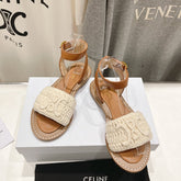 LYMPIA SANDAL IN TRIOMPHE MACCRAMÉ COTTON & CALFSKIN ECRU TAN