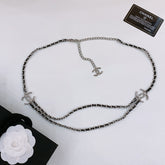 CHAIN BELT IN SILVER METAL INTERWOVEN WITH CALFSKIN STRAPS