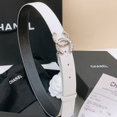 DOUBLE C BELT 30MM IN WHITE CALFSKIN SILVER BUCKLE EMBOSSED WHITE LOGO