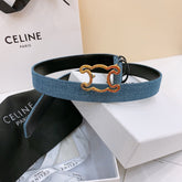 CELINE 25S BELT TRIOMPHE TAURILLON 25MM IN BLACK CALFSKIN AND DENIM 558348