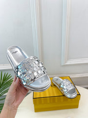 FENDI THICK SOLE 3 CM SEQUIN SLIPPER SILVER
