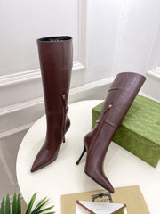 SIGNORIA KNEE BOOTS 10.5CM IN WALNUT BROWN CALFSKIN
