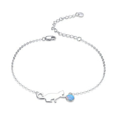 Cute Pussy Cat Opal Link Bracelet for Women
