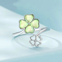 White Gold Plated Lucky Four-Leaf Clover Ring