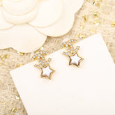 DOUBLE C STAR MOP DIAMONDS GOLD EARRINGS