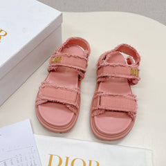 DIOR BACK-STRAP SANDALS 25S IN PEACHY PINK DENIM AND CALFSKIN WITH GOLD HARDWARE