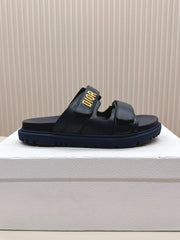 DIOR CLASSIC DOUBLE-STRAP SLIDES 25S IN MIDNIGHT BLUE CALFSKIN