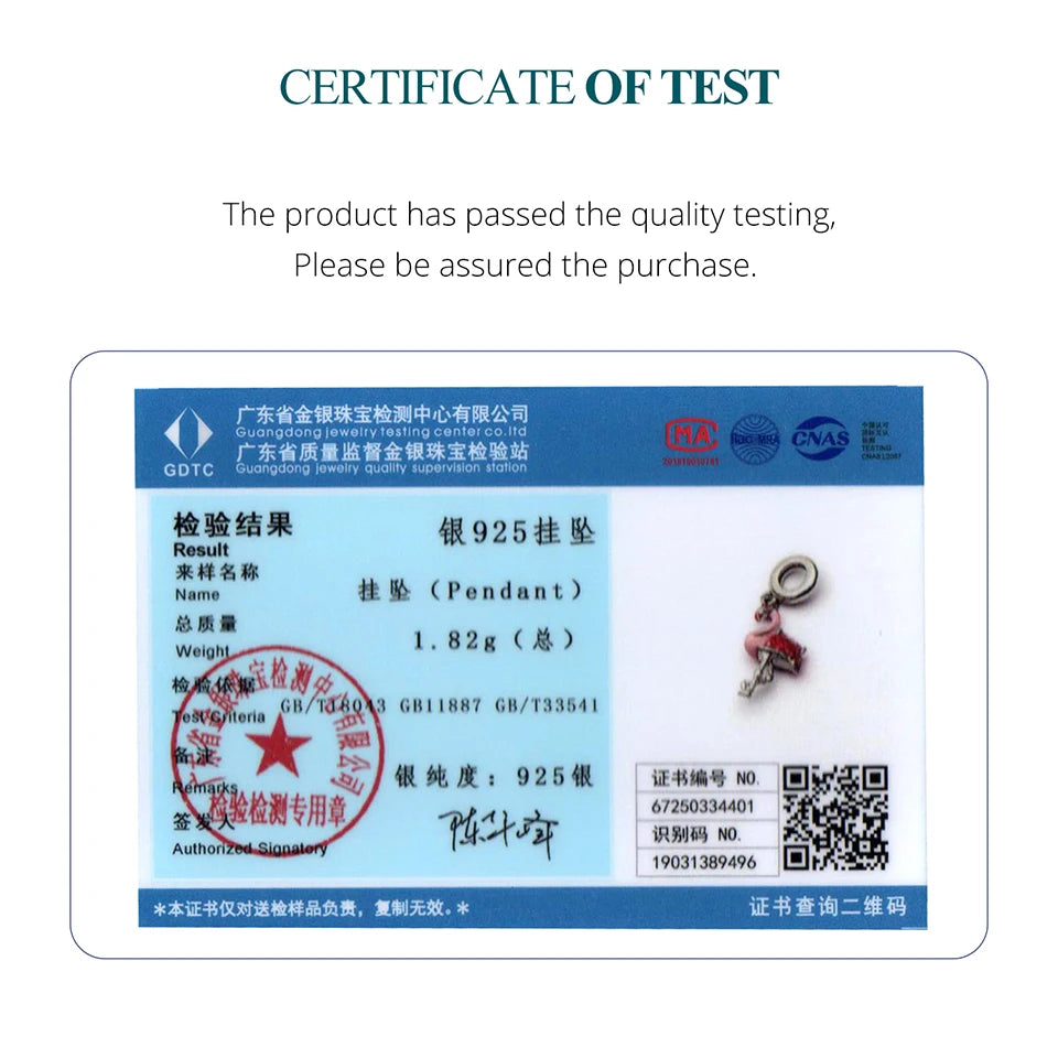 BAMOER Solid 925 Sterling Silver Cute Flamingo Charm Pendant fit Original Bracelet DIY Jewelry Accessories bamoer Beads BSC1123