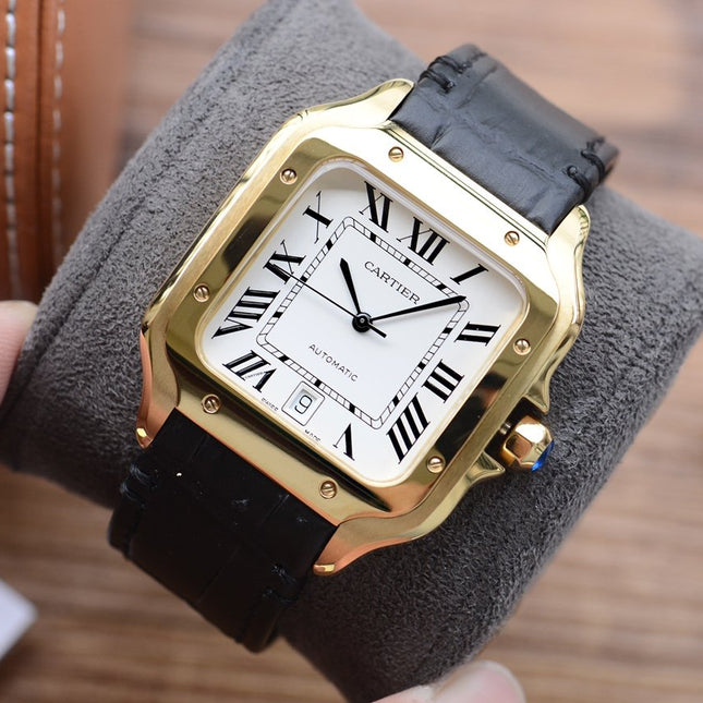 SANTOS DE CARTIE 39MM GOLD CASE LEATHER STRAP