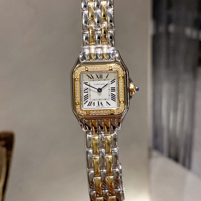 PANTHERE 22MM QUARTZ GOLD STEEL DIAMOND BEZEL