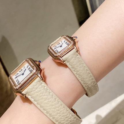 PANTHERE DE CARTIE DIAMOND BEZEL ROSE GOLD BEIGE LEATHER