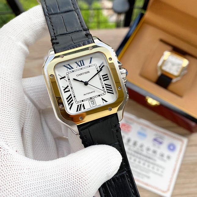 SANTOS 38MM GOLD STEEL AUTOMATIC LEATHER