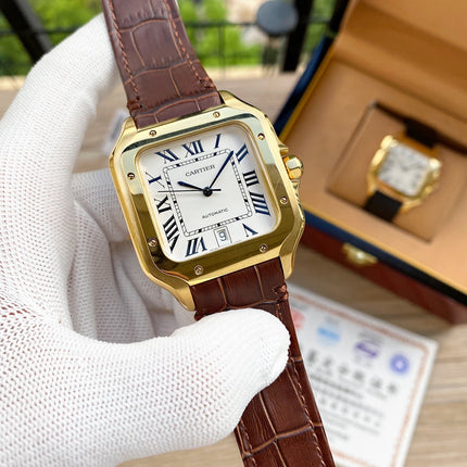 SANTOS 38MM GOLD CASE AUTOMATIC LEATHER