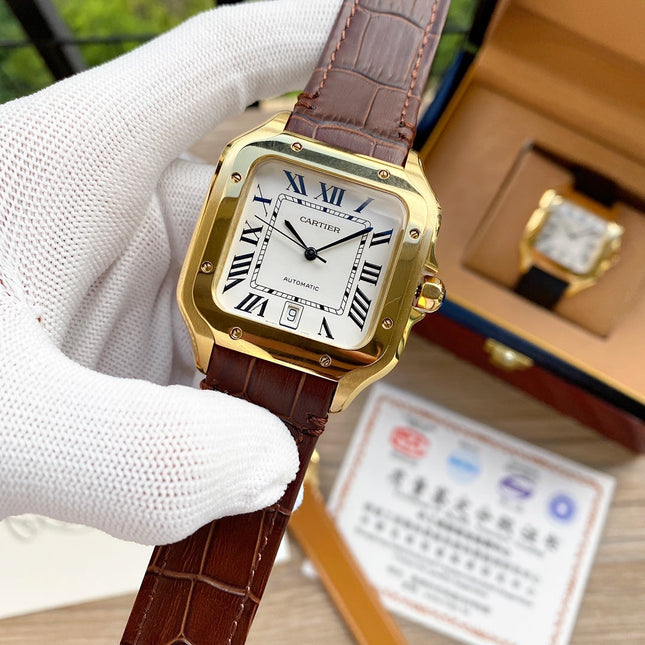 SANTOS 38MM GOLD CASE AUTOMATIC LEATHER