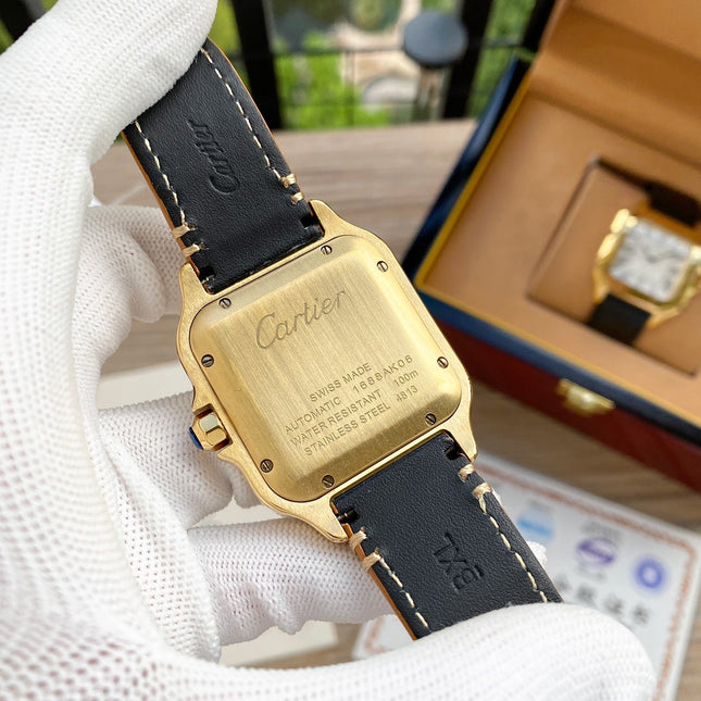 SANTOS 38MM GOLD CASE AUTOMATIC LEATHER